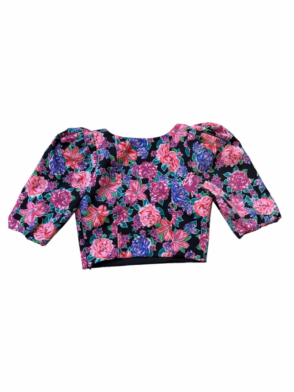 Zara Black Floral Puff-Sleeve Crop Top - Picture 2 of 4